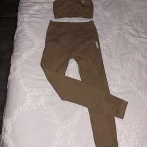 Gymshark Tan Seamless Leggings and Sports Bra Set